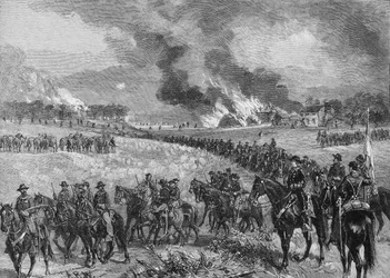 La retaguardia: la división del General Custer retirándose de Mount Jackson, 7 de octubre de 1864, ilustración de 